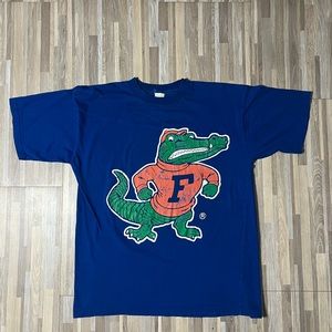 Vintage 90s Florida Gators University Big Face Mascot Logo Blue T-shirt Size XL